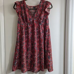 SHEIN Red and Black Ruched V-Neck Sundress